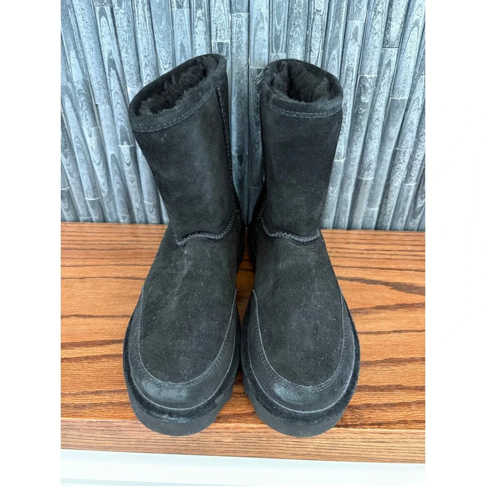 Bearpaw Patriot Mens Black Suede Sheepskin Wool Blend Fur Lined Boots Size 8